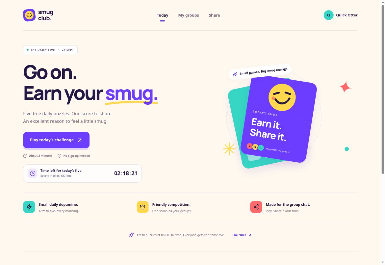 Smug Club website interface